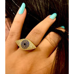 Copper Gold Crystal Statement Evil Eye Free Size Adjustable Ring Bulk