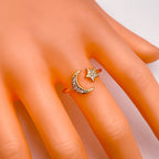 Copper Gold Crystal Crescent Moon Star Free Size Adjustable Ring Bulk