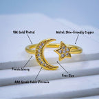 Copper Gold Crystal Crescent Moon Star Free Size Adjustable Ring Bulk