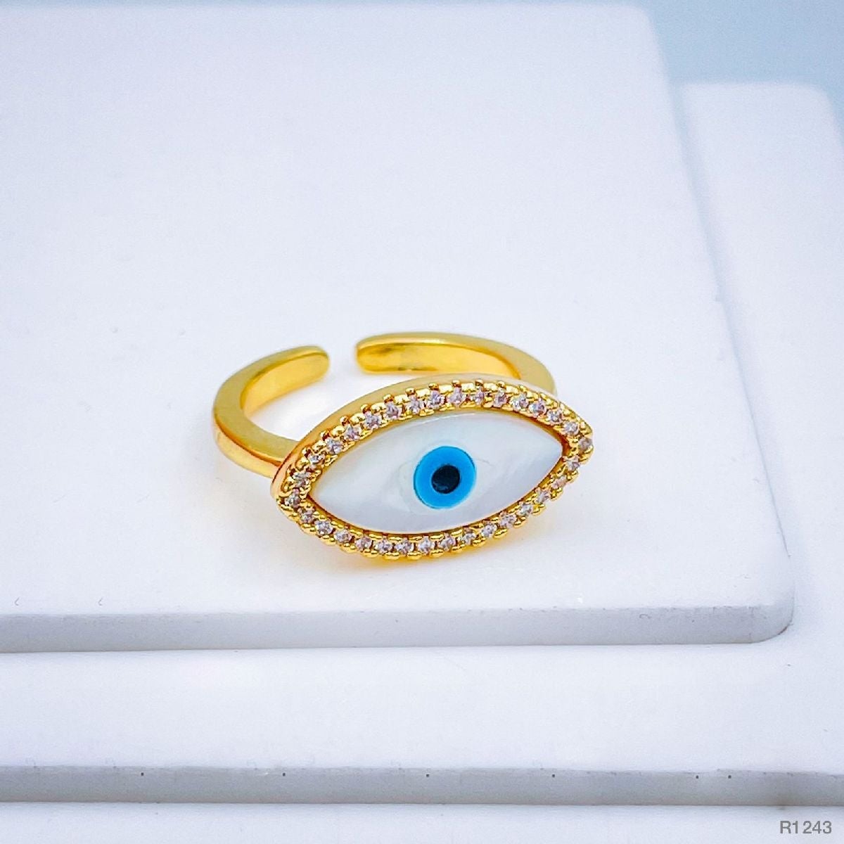 Evil Eye Copper Cubic Zirconia Gold White Oval Adjustable Ring Bulk Main image