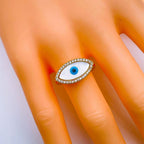 Evil Eye Copper Cubic Zirconia Gold White Oval Adjustable Ring Bulk