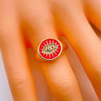 Copper Gold Enamel Dark Pink Evil Eye Free Size Adjustable Ring Bulk
