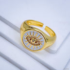 Copper Gold Enamel Dark Pink Evil Eye Free Size Adjustable Ring Bulk