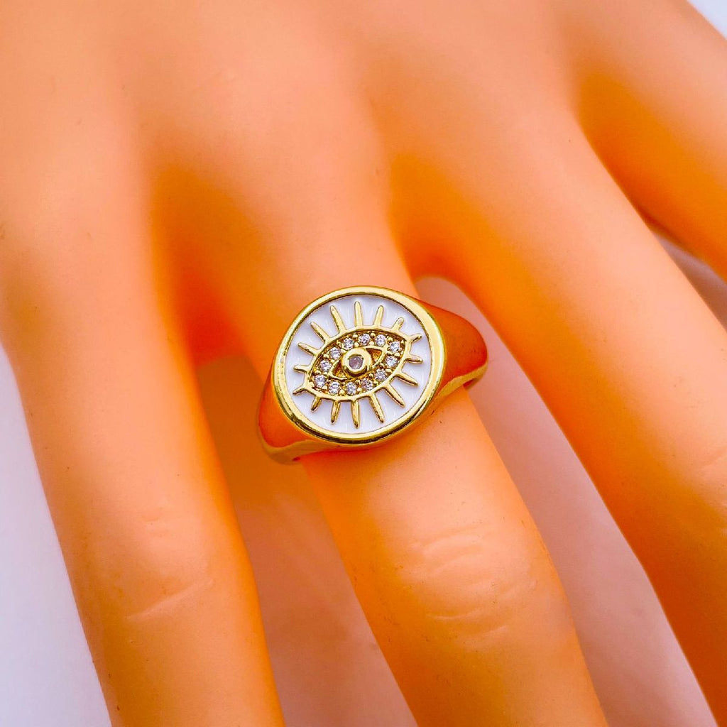 Copper Gold Enamel Dark Pink Evil Eye Free Size Adjustable Ring Bulk