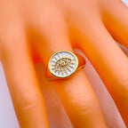 Copper Gold Enamel Dark Pink Evil Eye Free Size Adjustable Ring Bulk