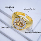 Copper Gold Enamel Dark Pink Evil Eye Free Size Adjustable Ring Bulk