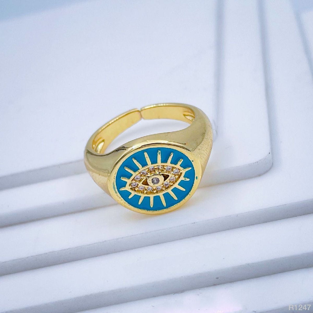 Copper Gold Enamel Dark Pink Evil Eye Free Size Adjustable Ring Bulk