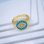 Copper Gold Enamel Dark Pink Evil Eye Free Size Adjustable Ring Bulk