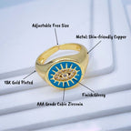Copper Gold Enamel Dark Pink Evil Eye Free Size Adjustable Ring Bulk