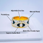 Gold Enamel Orange White Evil Eye Copper Adjustable Band Ring Bulk