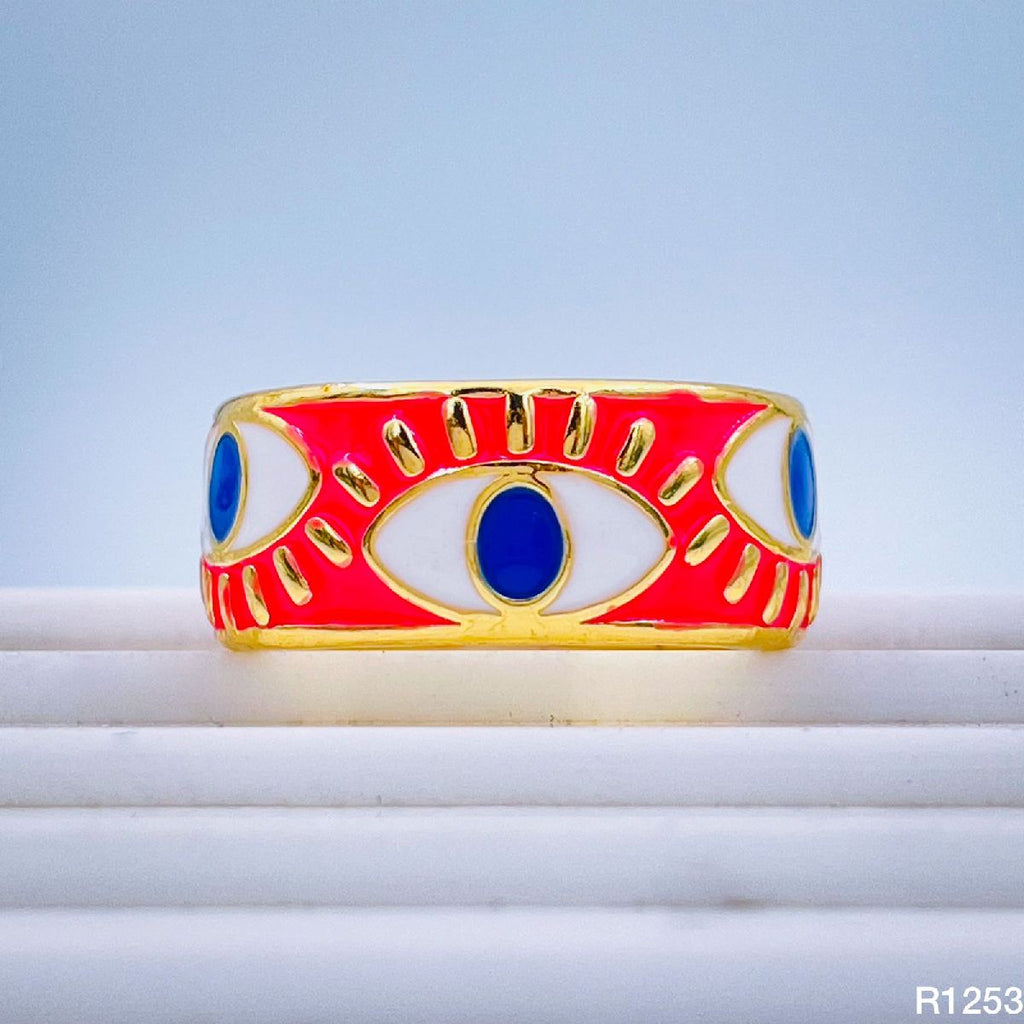 Gold Enamel Orange White Evil Eye Copper Adjustable Band Ring Bulk