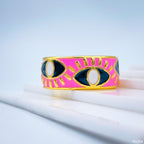 Gold Enamel Orange White Evil Eye Copper Adjustable Band Ring Bulk