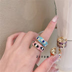 Gold Enamel Orange White Evil Eye Copper Adjustable Band Ring Bulk