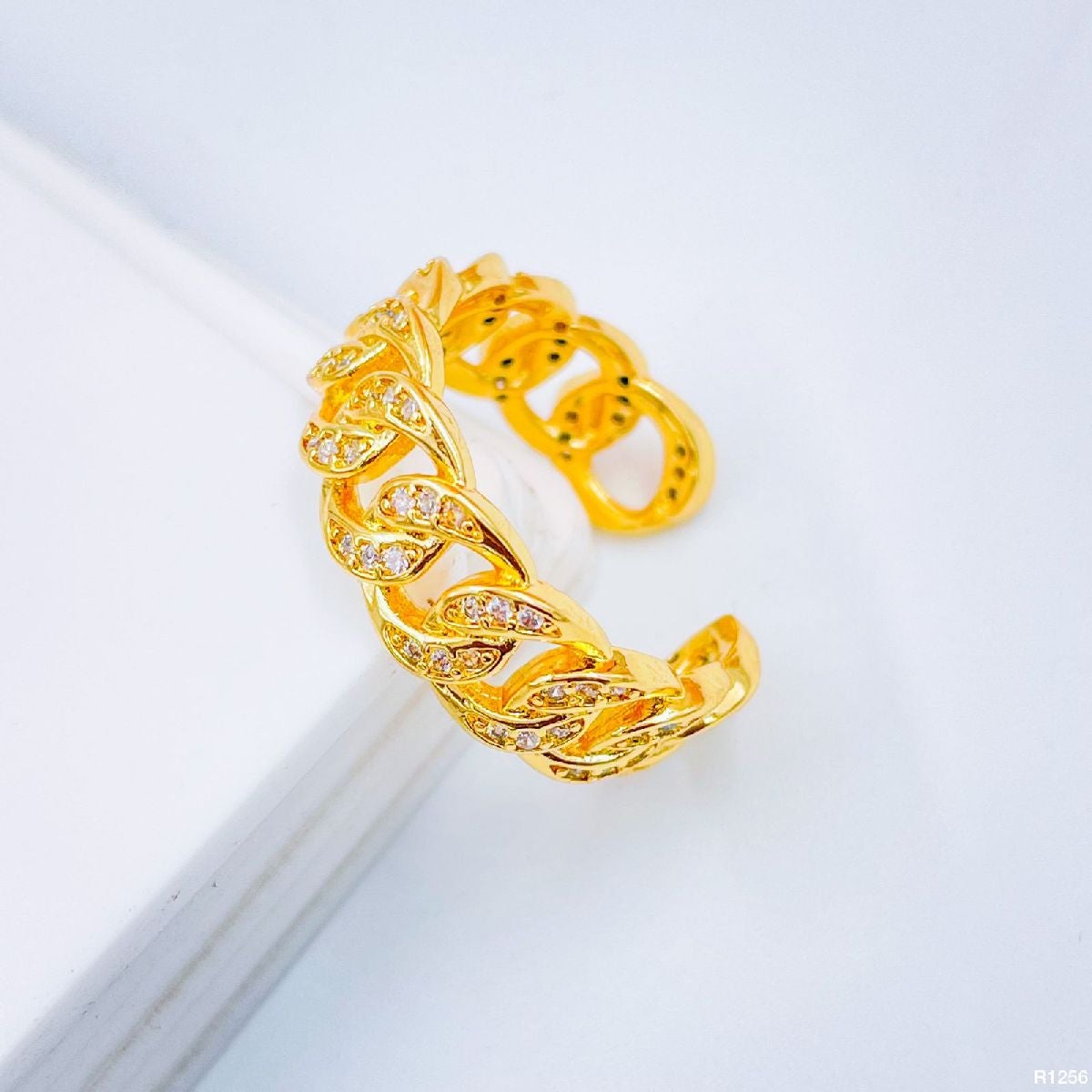 Copper Gold Crystal Curb Free Size Adjustable Ring For Women Bulk Main image