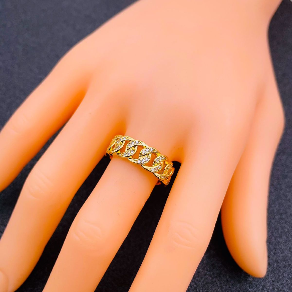 Copper Gold Crystal Curb Free Size Adjustable Ring For Women Bulk