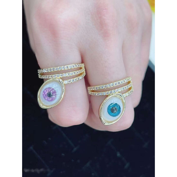 Copper Gold CZ Blue Evil Eye Free Size Adjustable Ring Bulk Main image
