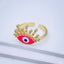 Hot Pink Evil Eye Baguette Cubic Zirconia Gold Copper Ring Women Bulk