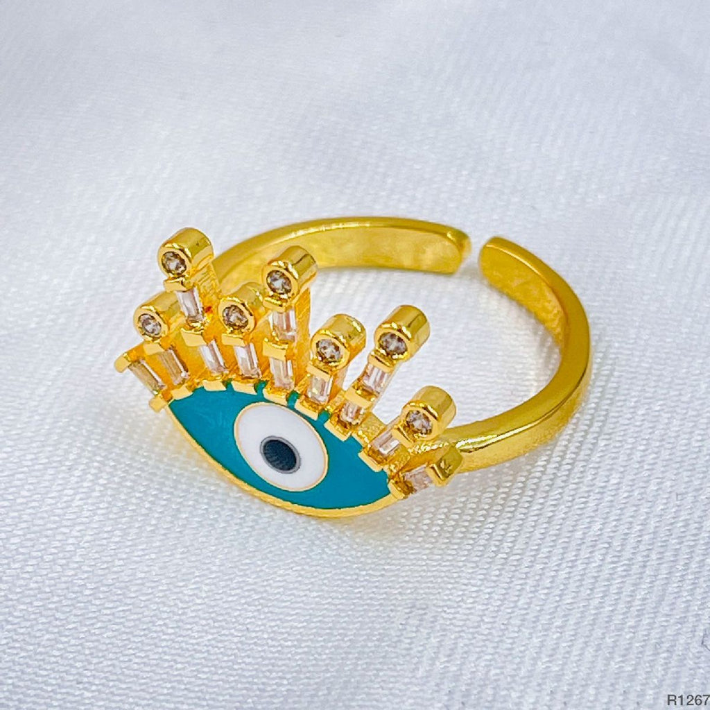Aqua Green Evil Eye Baguette Cubic Zirconia Gold Copper Ring Bulk