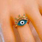 Aqua Green Evil Eye Baguette Cubic Zirconia Gold Copper Ring Bulk