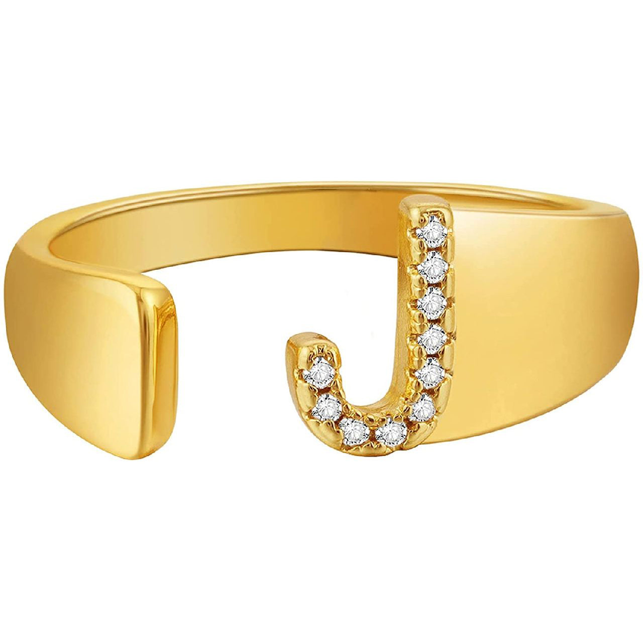 Initial Alphabets Letter CZ Gold Adjustable Band Ring Bulk