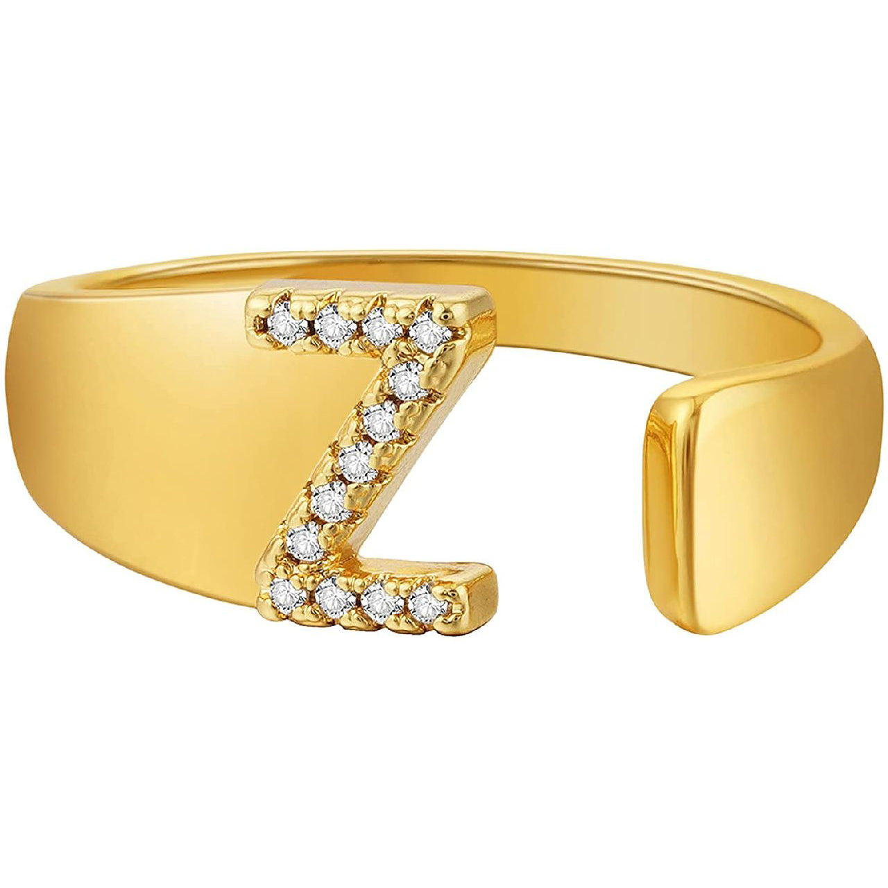 Initial Alphabets Letter CZ Gold Adjustable Band Ring Bulk