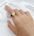 Stainless Steel Enamel Gold Brown White Flower Band Ring Women Bulk
