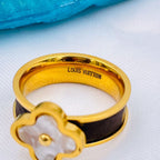 Stainless Steel Enamel Gold Brown White Flower Band Ring Women Bulk
