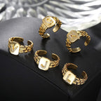 Copper Cubic Zirconia Gold Letter Free Size Adjustable Ring Women