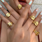 Copper Cubic Zirconia Gold Letter Free Size Adjustable Ring Women