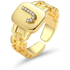 Copper Cubic Zirconia Gold Letter Free Size Adjustable Ring Women