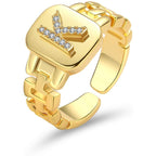 Copper Cubic Zirconia Gold Letter Free Size Adjustable Ring Women