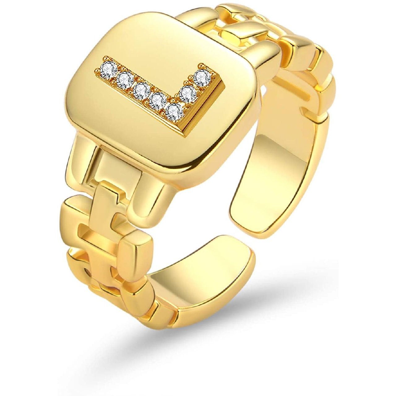 Copper Cubic Zirconia Gold Letter Free Size Adjustable Ring Women