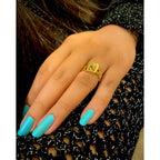 Copper Cubic Zirconia Gold Letter Free Size Adjustable Ring Women