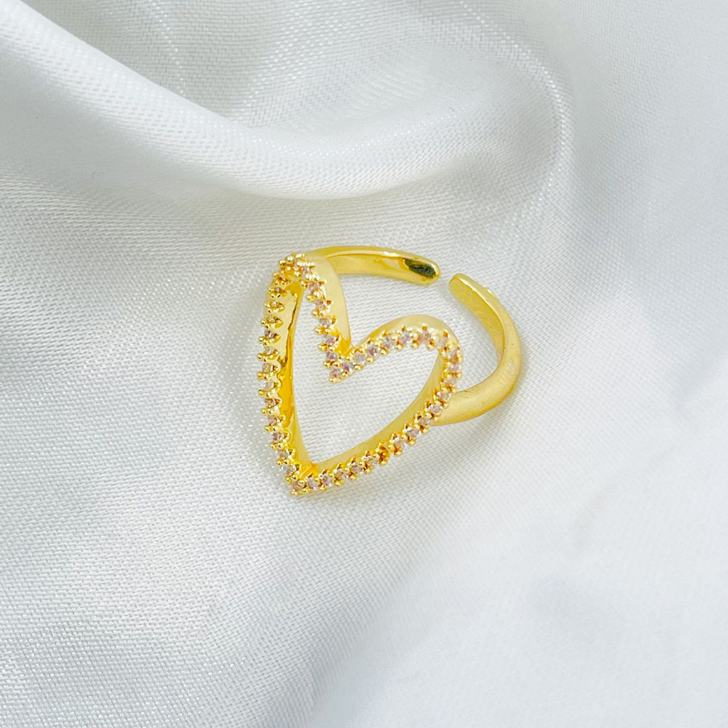 Copper Cubic Zirconia Gold Heart Free Size Adjustable Ring Women Bulk