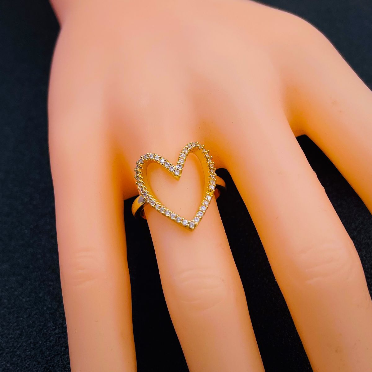 Copper Cubic Zirconia Gold Heart Free Size Adjustable Ring Women Bulk