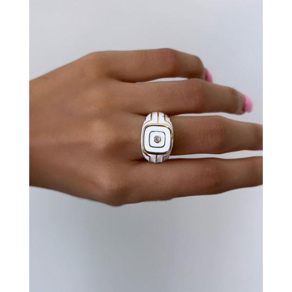 Smart Geometric Stripes White Enamel Gold Copper Open Back Ring Bulk Secondary image