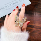 Large Butterfly Cubic Zirconia Gold Copper Free Size Ring Women Bulk