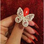 Large Butterfly Cubic Zirconia Gold Copper Free Size Ring Women Bulk