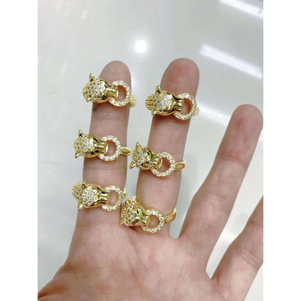 Copper Cubic Zirconia Gold Panther Ring Free Size Adjustable Ring Bulk