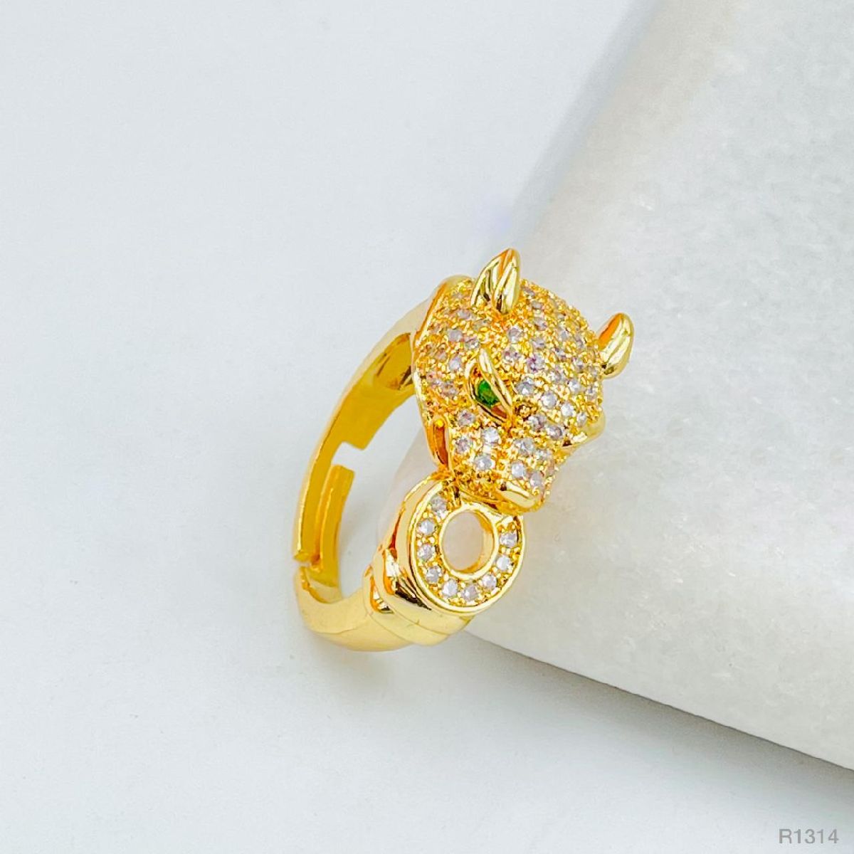 Copper Cubic Zirconia Gold Panther Ring Free Size Adjustable Ring Bulk Main image