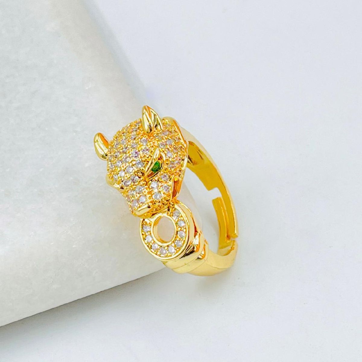 Copper Cubic Zirconia Gold Panther Ring Free Size Adjustable Ring Bulk