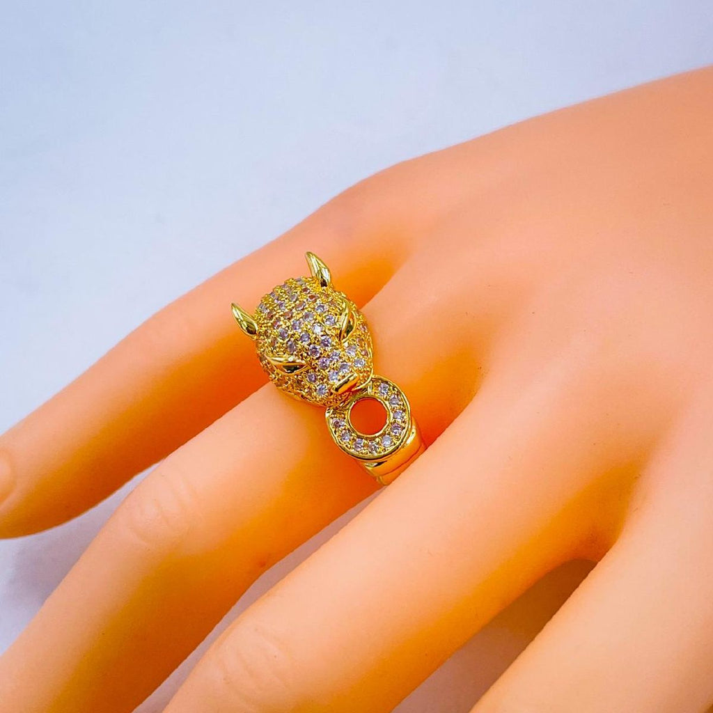 Copper Cubic Zirconia Gold Panther Ring Free Size Adjustable Ring Bulk