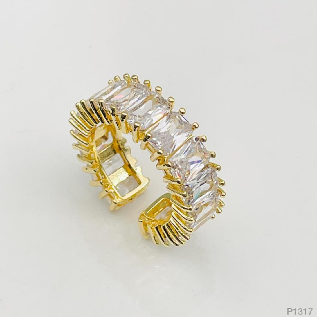 Baguette Copper Cubic Zirconia Gold Free Size Adjustable Ring Bulk
