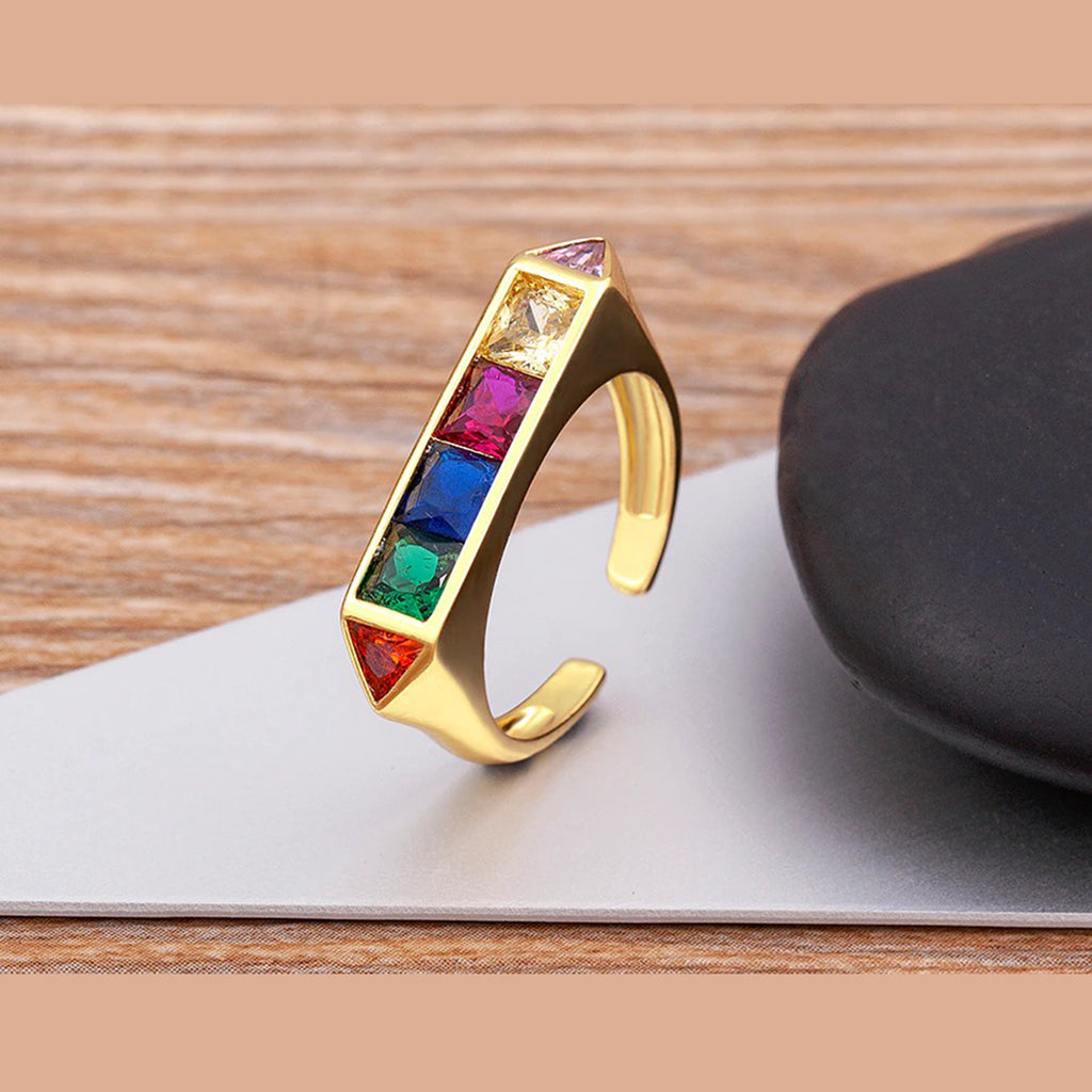 Copper Cubic Zirconia Gold Princess Free Size Adjustable Ring Bulk