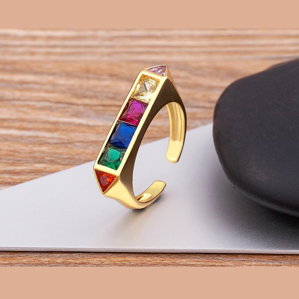 Copper Cubic Zirconia Gold Princess Free Size Adjustable Ring Bulk