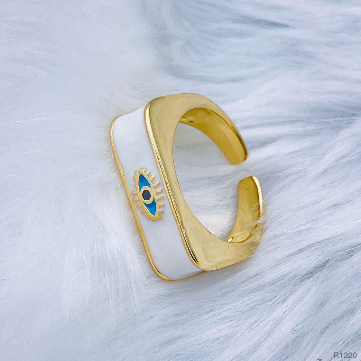 Copper Enamel White Gold Evil Eye Free Size Adjustable Ring Women Bulk Main image