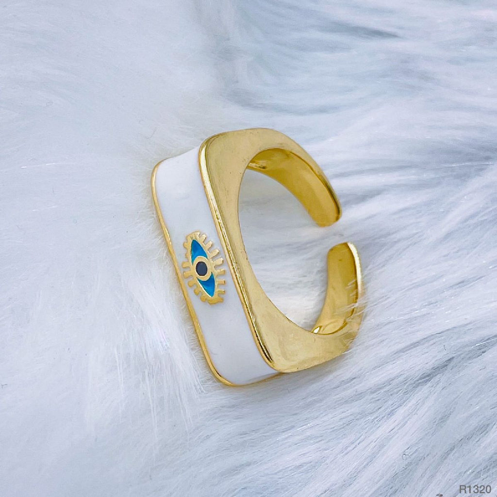 Copper Enamel White Gold Evil Eye Free Size Adjustable Ring Women Bulk