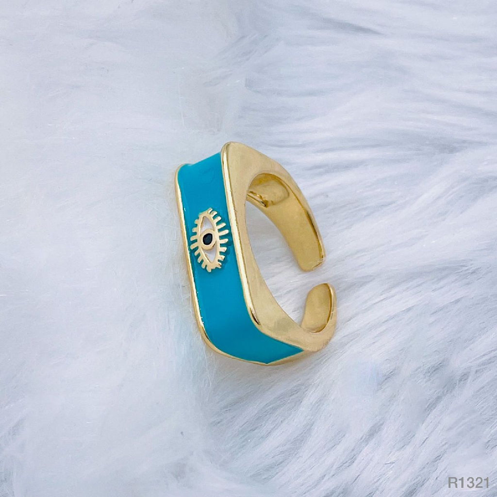 Copper Enamel Blue Gold Evil Eye Free Size Adjustable Ring Women Bulk