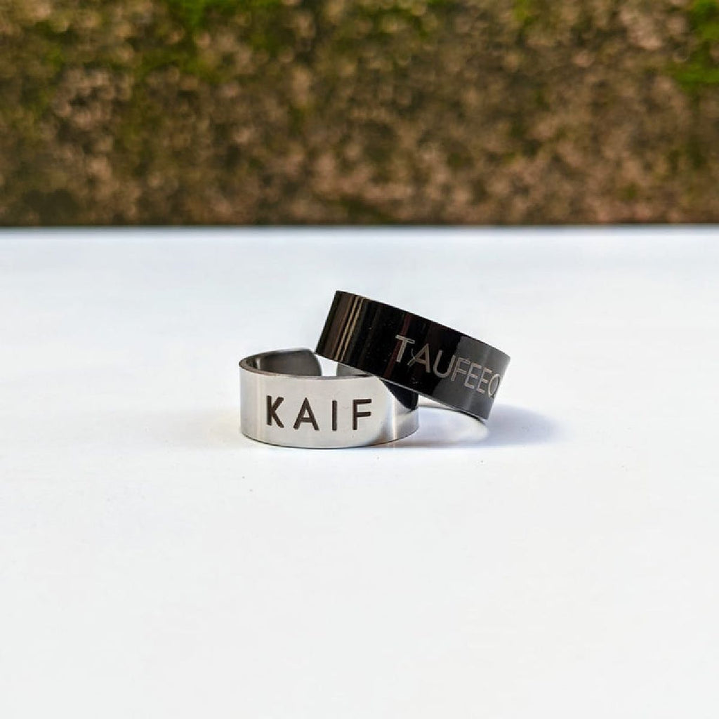 Gold Customized Personalised Laser Engraved Letter Both Side Ring