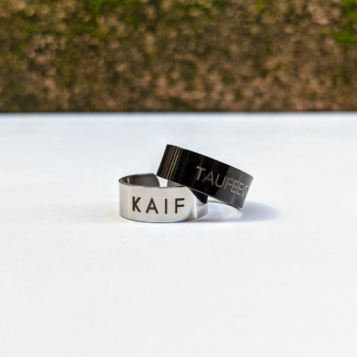 Gold Customized Personalised Laser Engraved Letter Both Side Ring